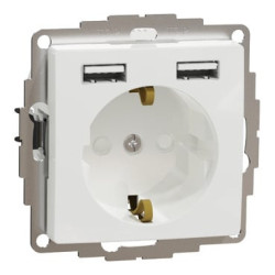 Ki&scaron;tukinis lizdas su įžeminimu + 2x USB-A įkrovimo lizdais Schneider Electric Sedna Design SDD111052 (baltas) SDD111052