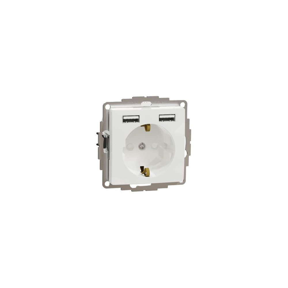 Ki&scaron;tukinis lizdas su įžeminimu + 2x USB-A įkrovimo lizdais Schneider Electric Sedna Design SDD111052 (baltas) SDD111052