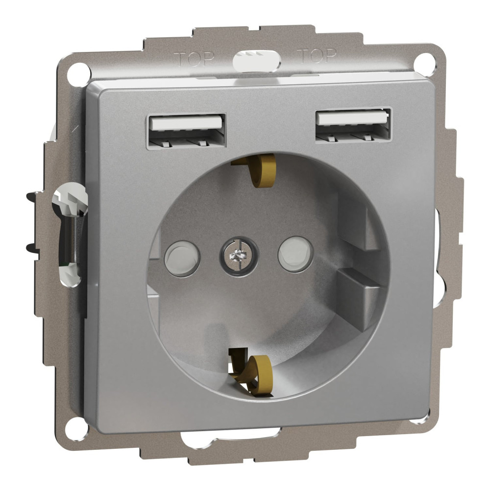 Ki&scaron;tukinis lizdas su įžeminimu + 2&times;USB-A Schneider Electric Sedna Design SDD113052 (aliuminis) SDD113052