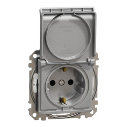 Ki&scaron;tukinis lizdas su įžeminimu ir dangteliu Schneider Electric Sedna Design SDD213024 (IP44, aliuminis) SCHSDD213024