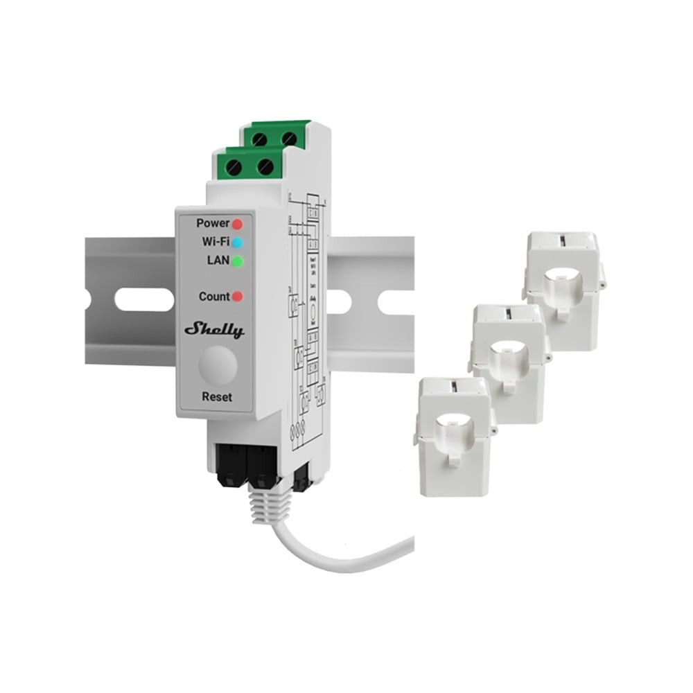 3 fazių elektros sąnaudų skaitiklis Shelly Pro 3EM (DIN, LAN, Wi-Fi, Bluetooth, 3x120A) SHELLYPRO3EM