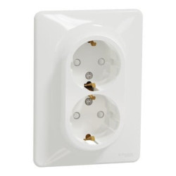 Dvigubas ki&scaron;tukinis lizdas su įžeminimu ir apsauga nuo vaikų Schneider Sedna Design SDD311221 SDD311221