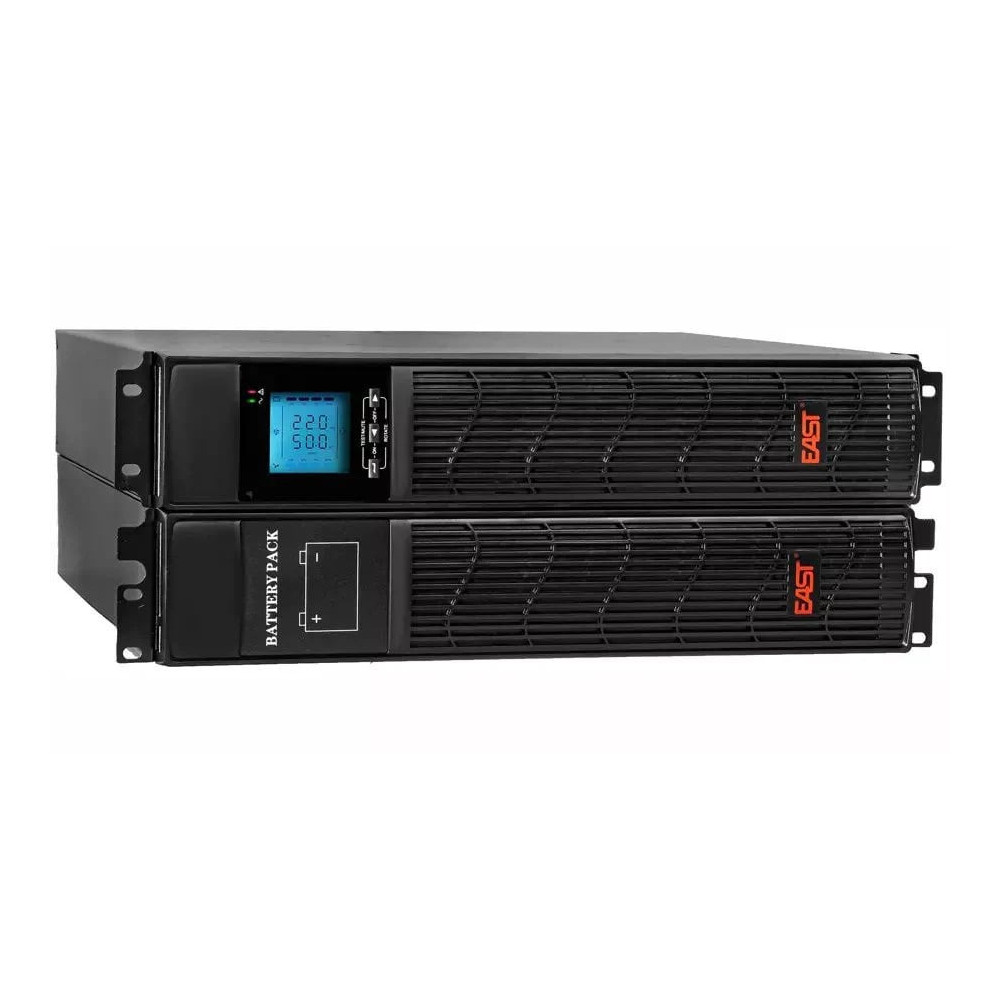 Komplektas EAST UPS 1000VA/900W Rack/Tower, EPO, LCD + i&scaron;orinis baterijų paketas 2x9Ah/12V *EAST1000VABAT9AH2