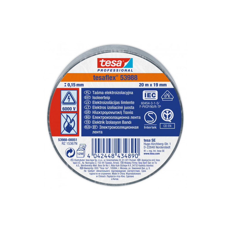Izoliuojanti juosta TESA (pilka) 20m x 19mm 53988-00051-00 VIZOTP20