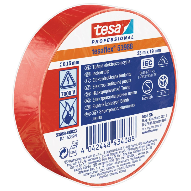 Izoliuojanti juosta TESA (raudona) 20m x 19mm 53988-00021-00 VIZOTR20