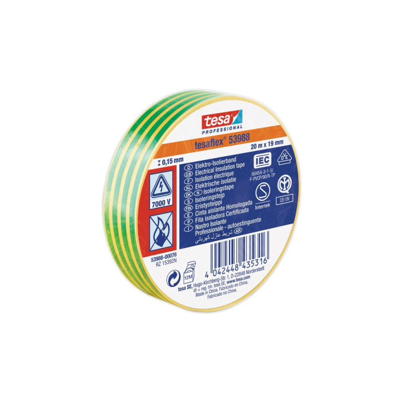 Izoliuojanti juosta TESA (geltona/žalia) 10m x 15mm 53988-00005-00 VIZOTGZ15