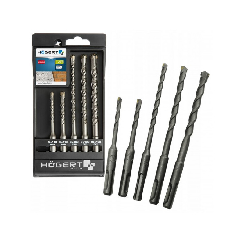 Grąžtų komplektas Hogert HT6D370 (5mm, 6mm, 8mm, 10mm) GTVHT6D370
