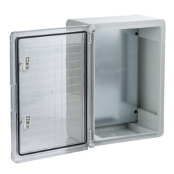 Plastikinė dėžė Plastim PP3021 (350x250x150, su skaidriomis durelėmis, pilka, IP65, IK08) N350X250X150SKAID