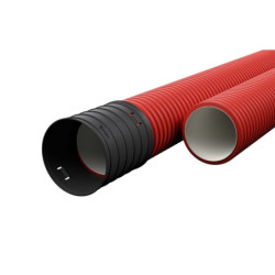 Raudonas gofruotas vamzdis D50/d31 su virve Ecopipe (be halogenų, 50m)  VGOFR50RECO
