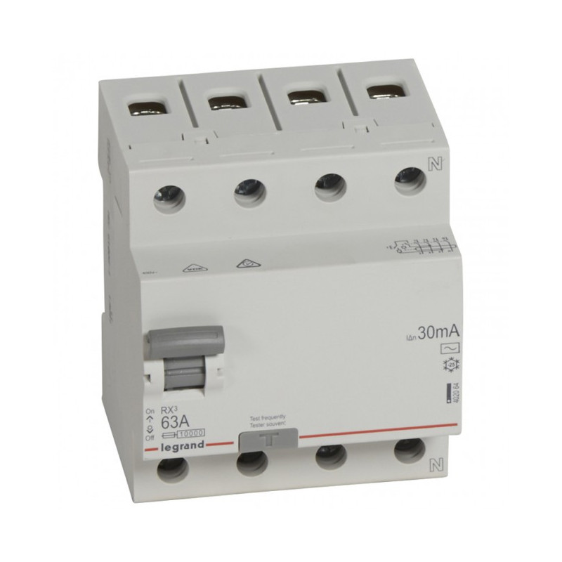 Srovės nuotekio relė RCD RX Legrand 402064 (AC, 63A, 4P, 30mA, 400V) LRELE4P63A