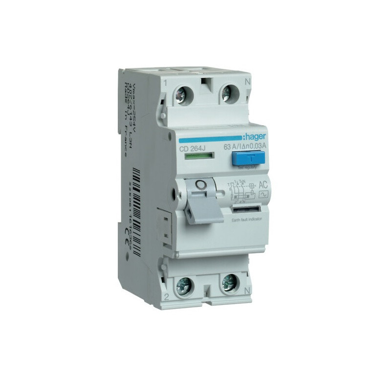 Srovės nuotekio relė Hager CD263J (AC, 63A, 2P, 30mA, 230V) HCD264J