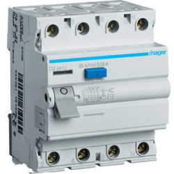Srovės nuotekio relė Hager CD441J (AC, 40A, 4P, 30mA, 230V) HCD441J