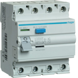 Srovės nuotekio relė Hager CD463J (AC, 63A, 4P, 30mA, 400V) HCD464J
