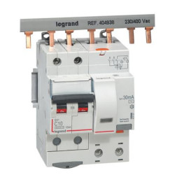 Srovės nuotekio relė su automatiniu jungikliu Legrand 411057 (C, 10A, 4P, 30mA, 230V) L411157