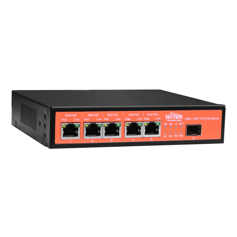 5 prievadų, 5 PoE komutatorius Wi-Tek WI-PS306GF-UPS SWITCHWIPS306GFUPS
