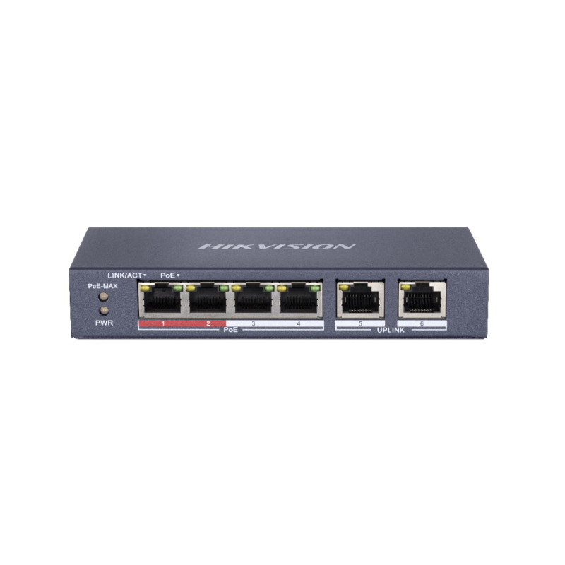 6 prievadų, 4 PoE prievadų komutatorius Hikvision DS-3E0106P-E/M SWITCHDS3E0106PEM