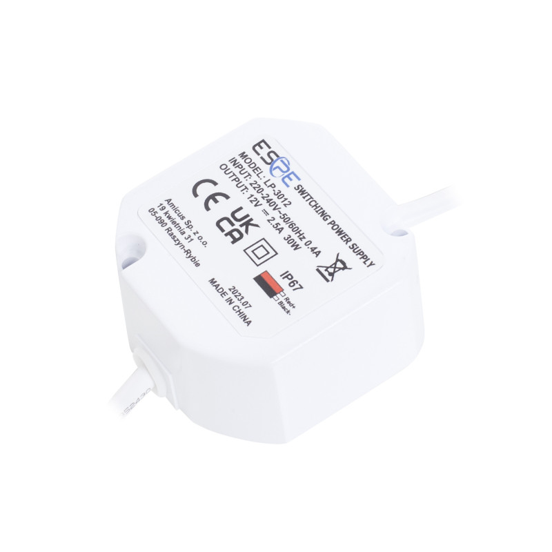 Impulsinis maitinimo &scaron;altinis ESPE LP-3012 (30W, 2.5A/12V, hermetinis IP67, 50x47x25) MB2512VELP3012