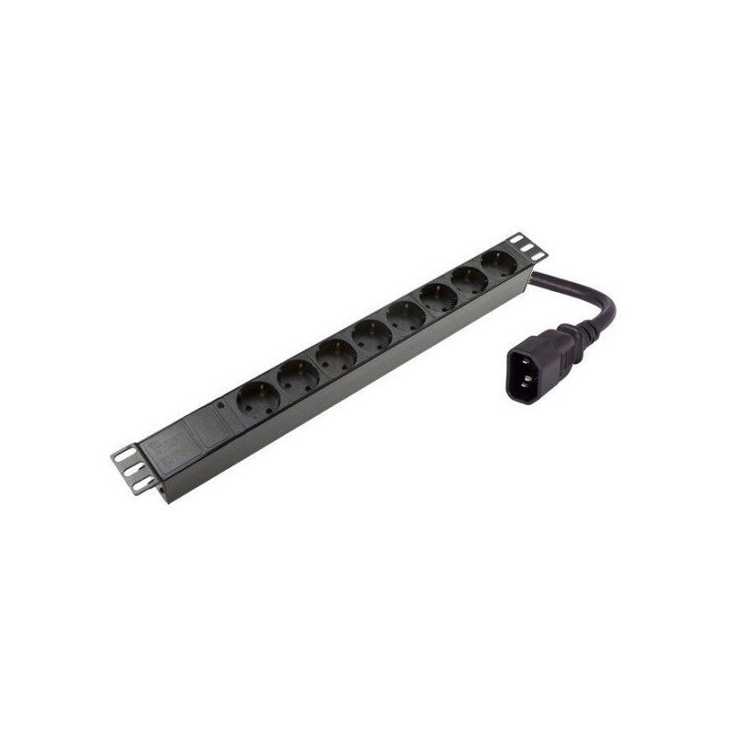 Maitinimo panelė spintai 19" (8x220V Schuko, įeinanti jungtis C14, plastikinis korpusas, 2m kabelis) ESPAL220V8IEC320C14BE