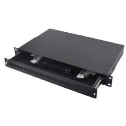 Optinė komutacinė panelė su kasete ir bėgeliais 19" ODF 12 SC (Duplex, 1U, RAL9044, 482x295mm) KPODF1U12SCSWDUPL