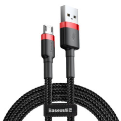 Kabelis USB A - micro USB BASEUS CAMKLF-B91 (1.0m, QC3.0, nailoninis, raudonas/juodas) CAMKLFB91