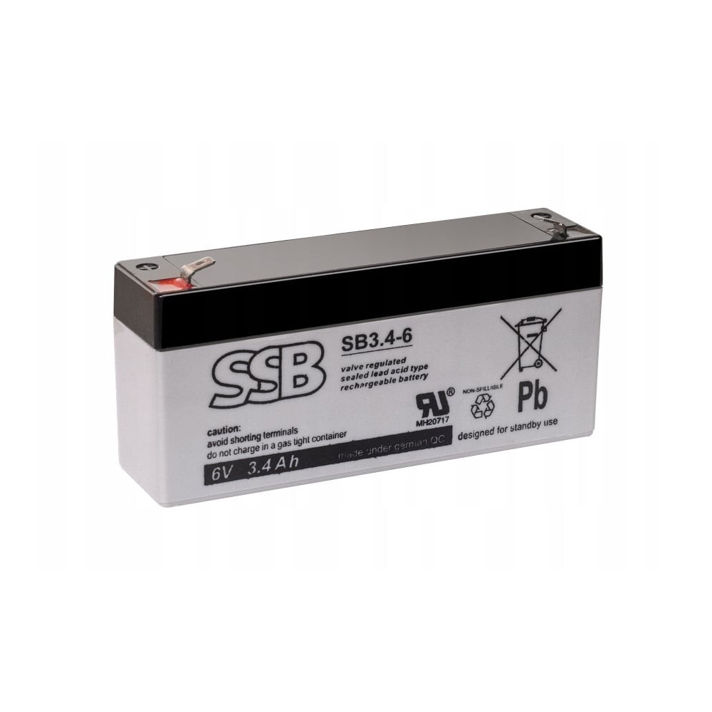 Akumuliatorius (AGM) SSB SB (3.4Ah, 6V, F1, VRLA) AS34AH6V