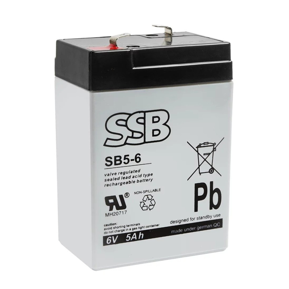 Akumuliatorius (AGM) SSB SB (5Ah, 6V, F1, VRLA) AS5AH6V