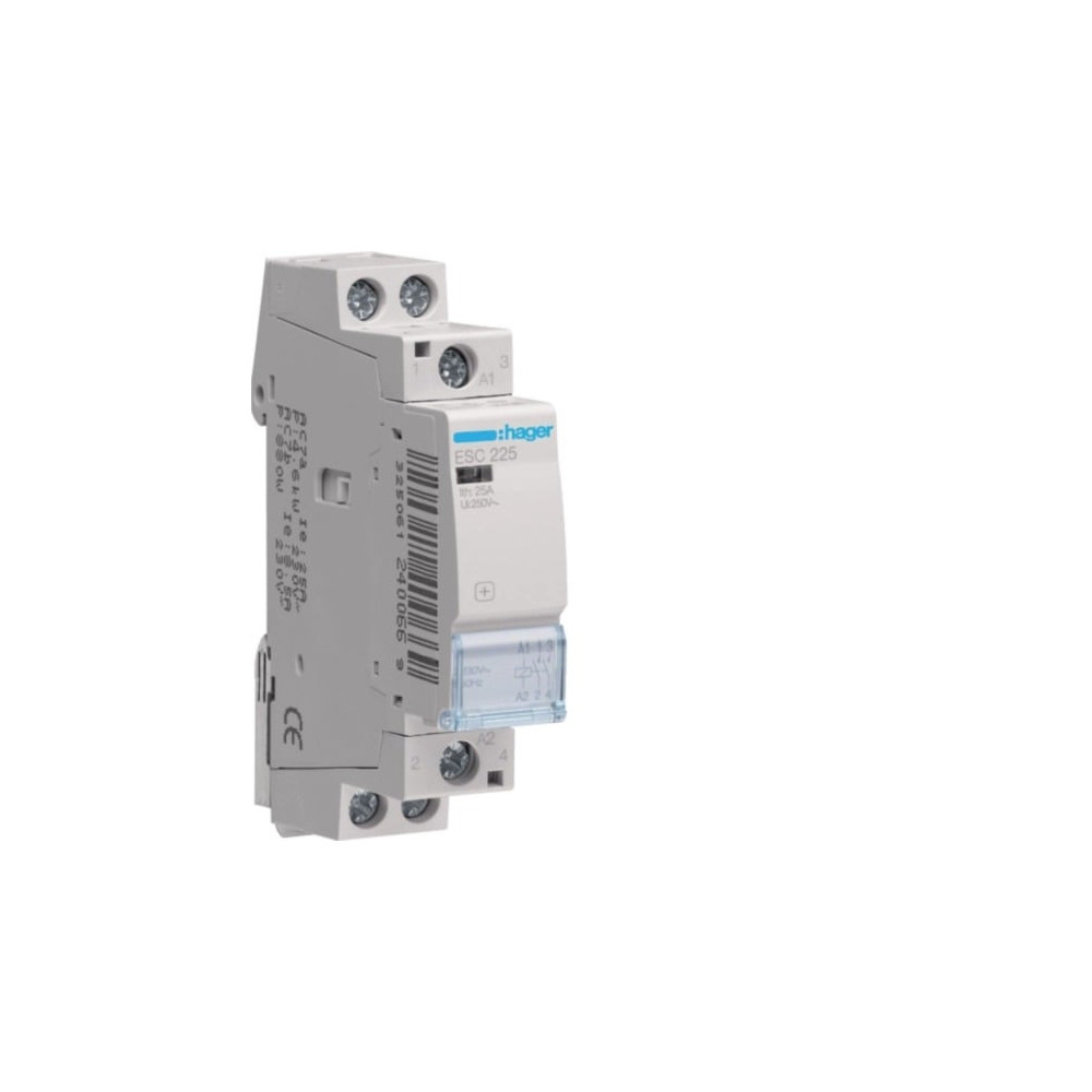 Kontaktorius Hager ESC225 (1P, 25A, 230V, 2NO, 1 mod.) HESC225