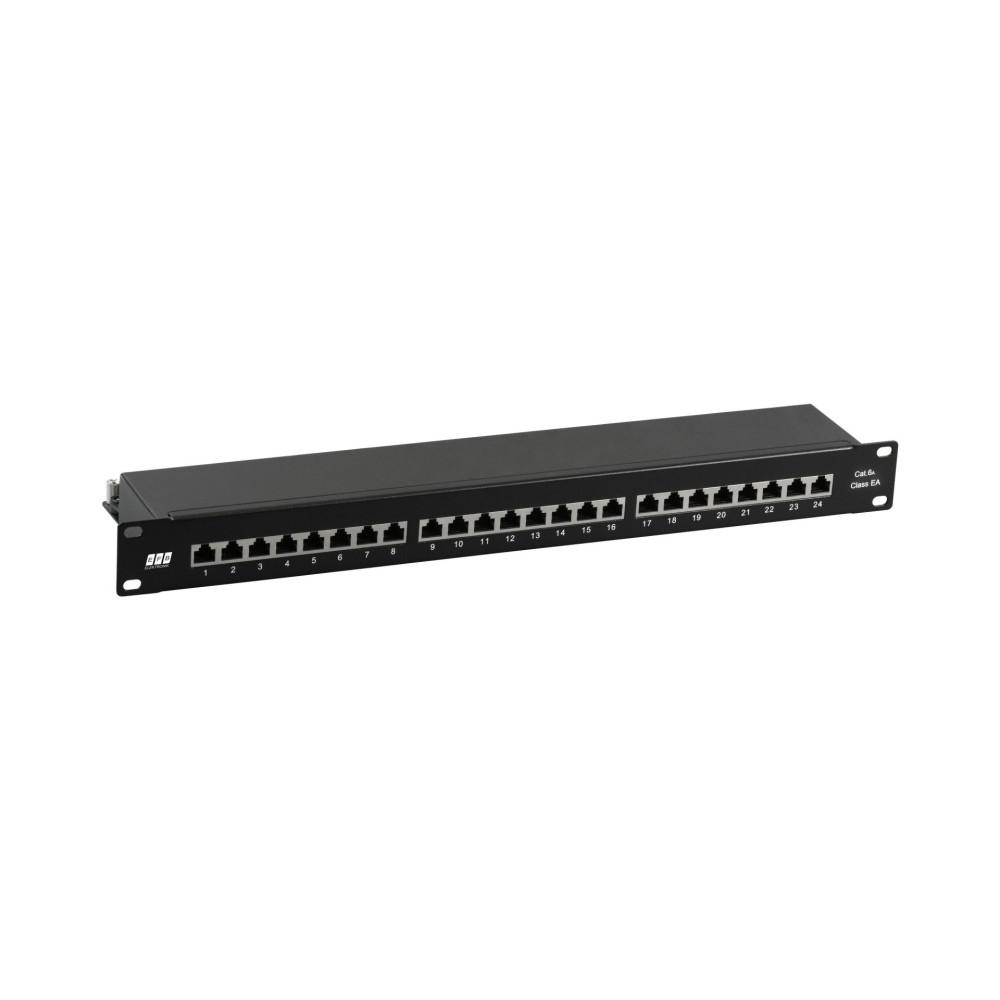 Komutacinė panelė 19" EFB 37666SW.1M (Juoda, Cat6A STP, 24 prievadai, 10G, 1U) TKPIVF24EFB37666SW1M